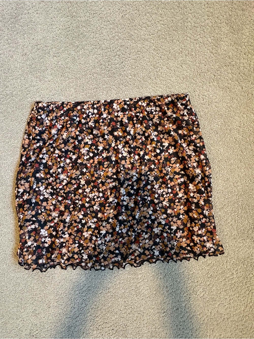 Black Floral Mini Skirt with Pink and Cream Accents